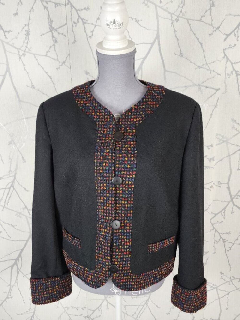 Simon Chang VTG Wool Blend Rainbow Tweed Boxy Fit Jacket